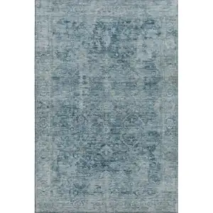 Photo of Blue And Gray Oriental Washable Area Rug With UV Protection