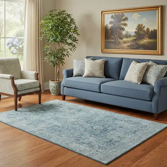 Blue And Gray Oriental Washable Area Rug With UV Protection Photo 2