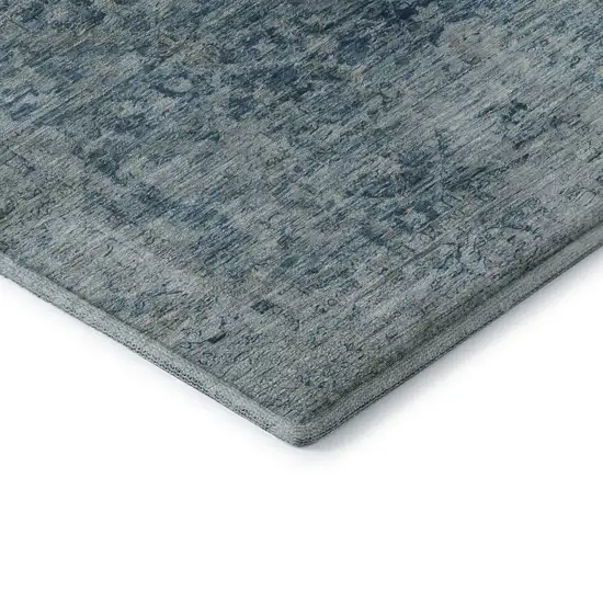 Blue And Gray Oriental Washable Area Rug With UV Protection Photo 7
