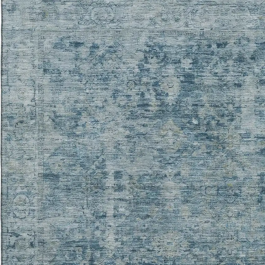 Blue And Gray Oriental Washable Area Rug With UV Protection Photo 2