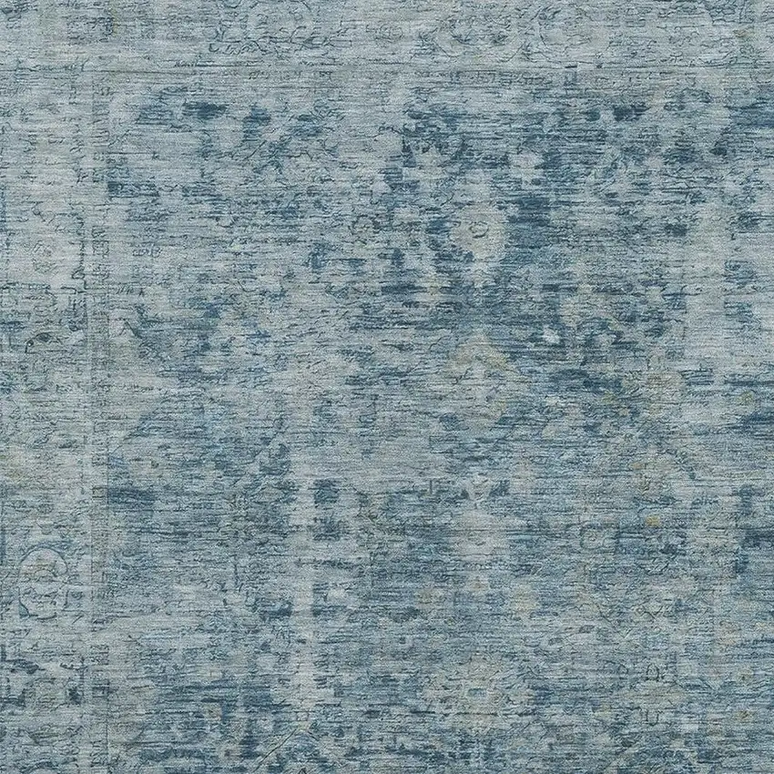 Blue And Gray Oriental Washable Area Rug With UV Protection Photo 2