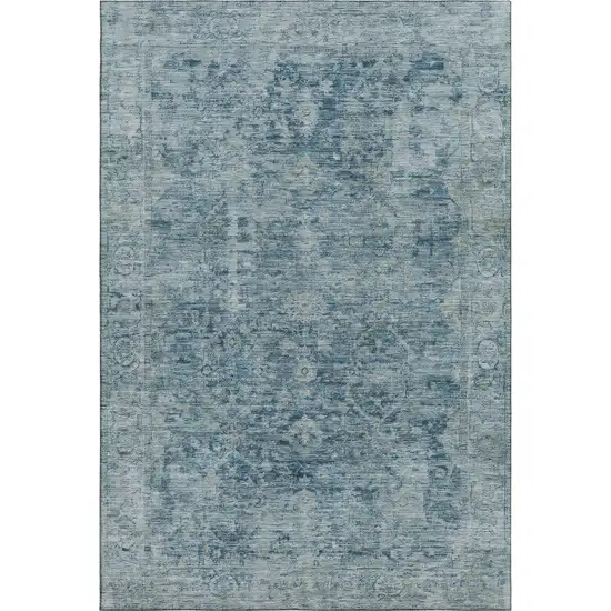 Blue And Gray Oriental Washable Area Rug With UV Protection Photo 1