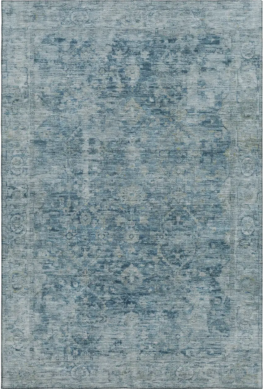 Blue And Gray Oriental Washable Area Rug With UV Protection Photo 1