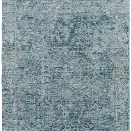 Blue And Gray Oriental Washable Area Rug With UV Protection Photo 3