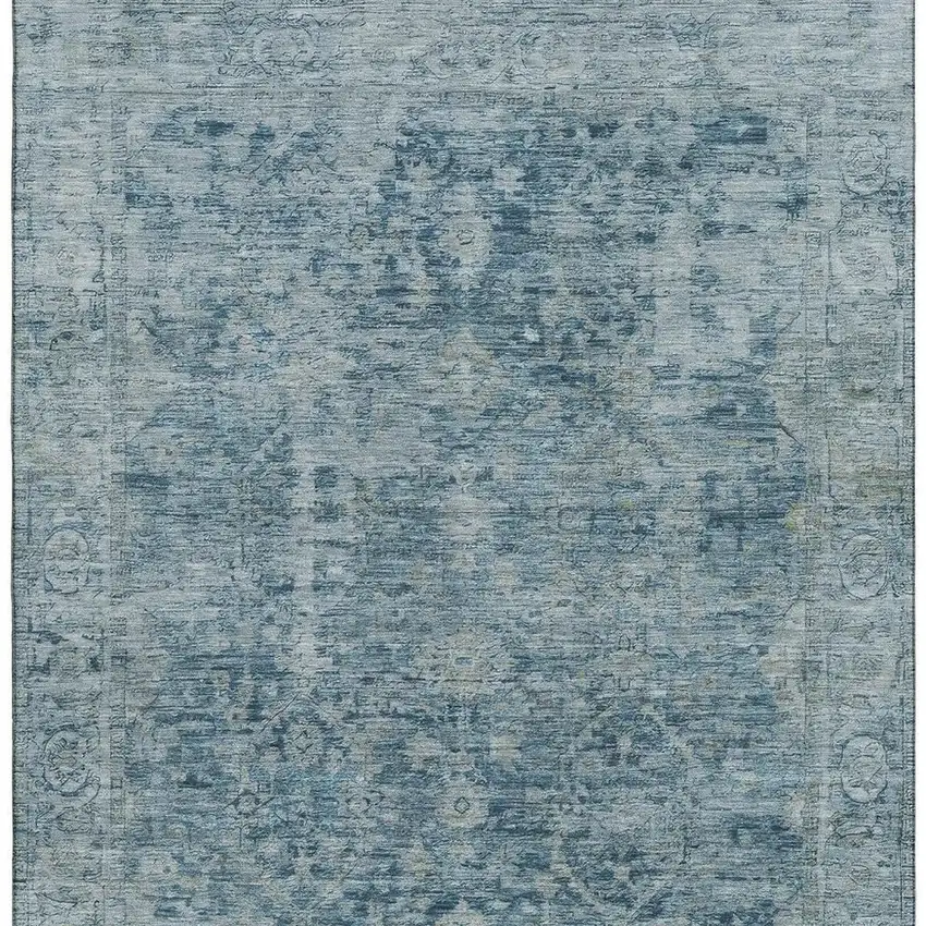 Blue And Gray Oriental Washable Area Rug With UV Protection Photo 3