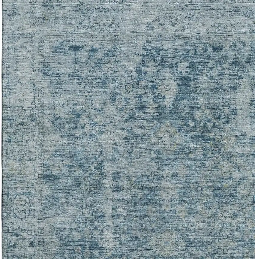 Blue And Gray Oriental Washable Area Rug With UV Protection Photo 2