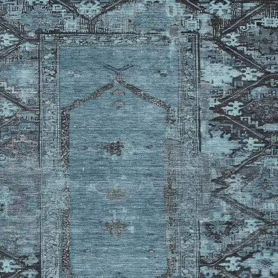 Blue And Gray Oriental Washable Indoor Outdoor Area Rug Photo 4