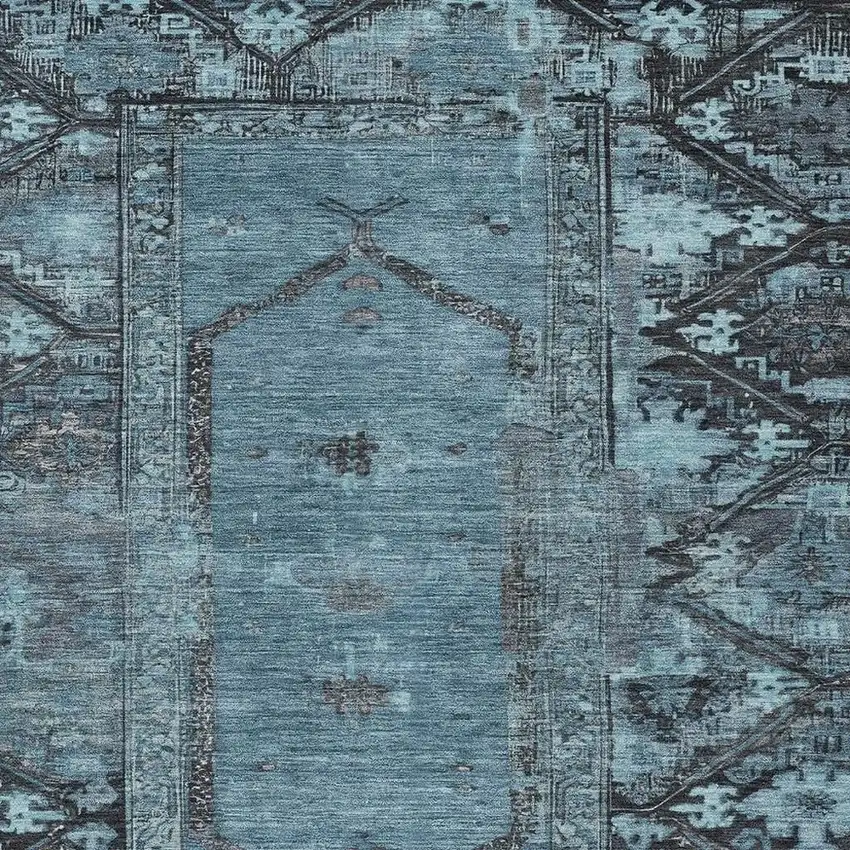 Blue And Gray Oriental Washable Indoor Outdoor Area Rug Photo 4