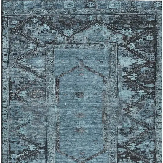 Blue And Gray Oriental Washable Indoor Outdoor Area Rug Photo 4