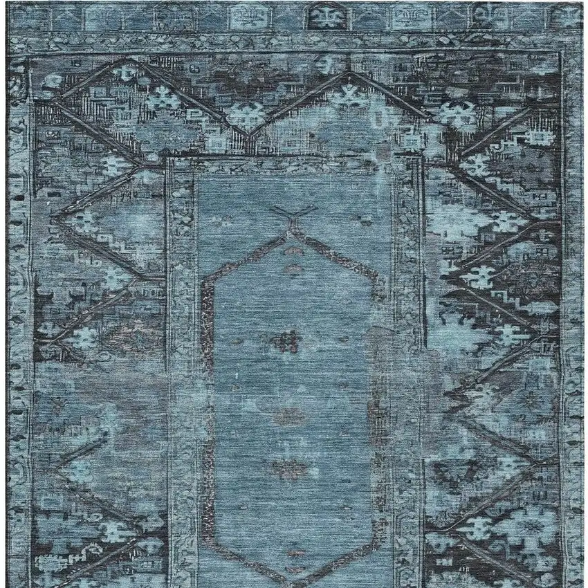 Blue And Gray Oriental Washable Indoor Outdoor Area Rug Photo 4