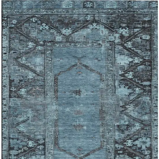 Blue And Gray Oriental Washable Indoor Outdoor Area Rug Photo 7