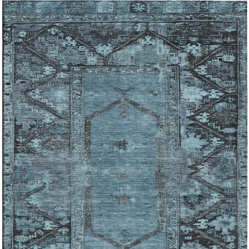 Blue And Gray Oriental Washable Indoor Outdoor Area Rug Photo 7