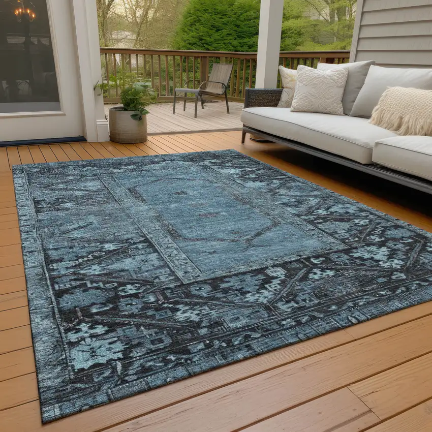 Blue And Gray Oriental Washable Indoor Outdoor Area Rug Photo 8