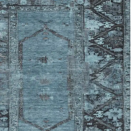 Blue And Gray Oriental Washable Indoor Outdoor Area Rug Photo 3