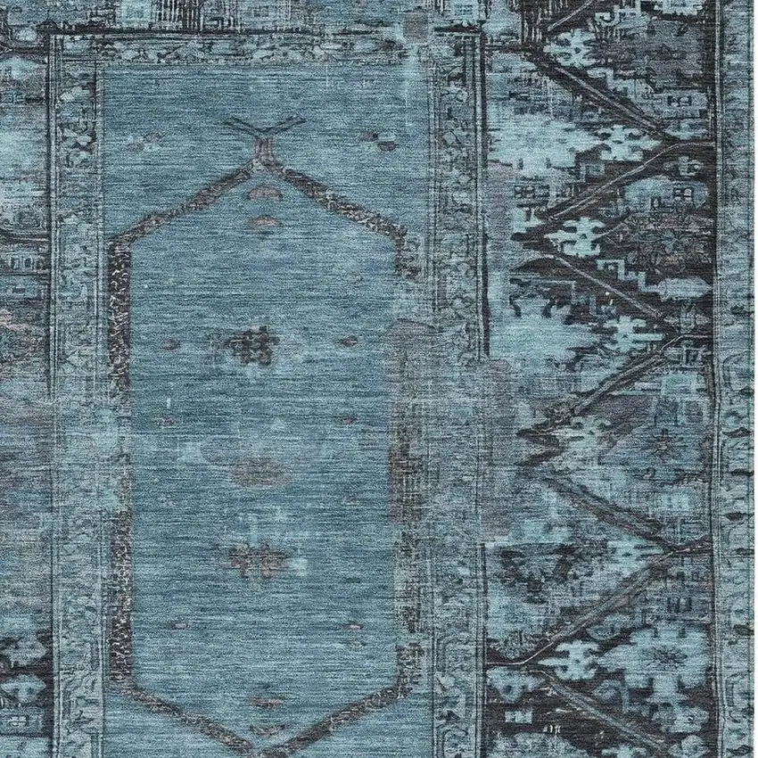 Blue And Gray Oriental Washable Indoor Outdoor Area Rug Photo 3