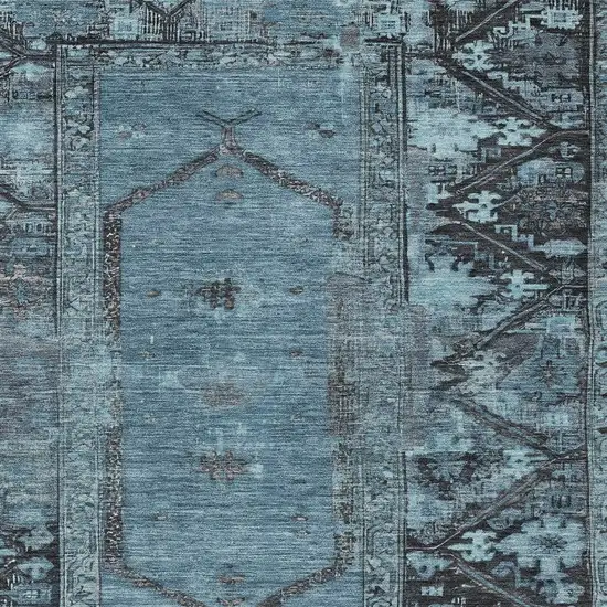 Blue And Gray Oriental Washable Indoor Outdoor Area Rug Photo 6