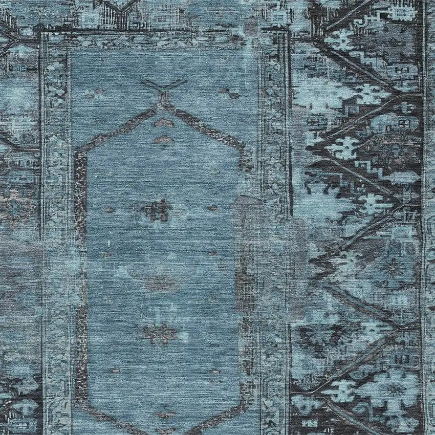 Blue And Gray Oriental Washable Indoor Outdoor Area Rug Photo 6