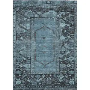 Photo of Blue And Gray Oriental Washable Indoor Outdoor Area Rug