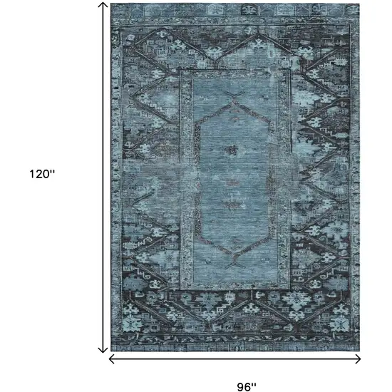 Blue And Gray Oriental Washable Indoor Outdoor Area Rug Photo 8