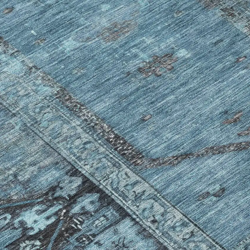 Blue And Gray Oriental Washable Indoor Outdoor Area Rug Photo 7