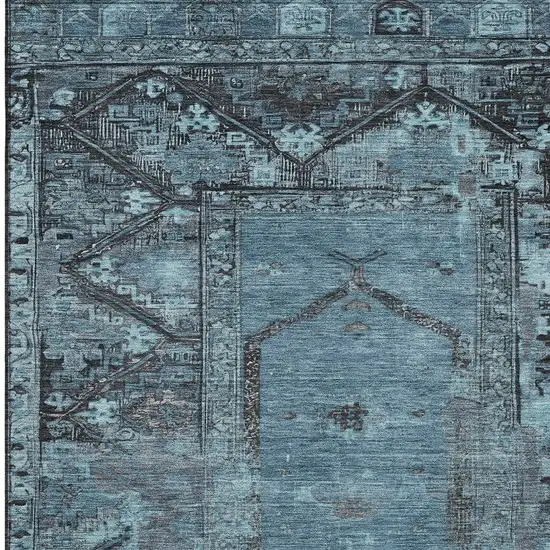 Blue And Gray Oriental Washable Indoor Outdoor Area Rug Photo 5