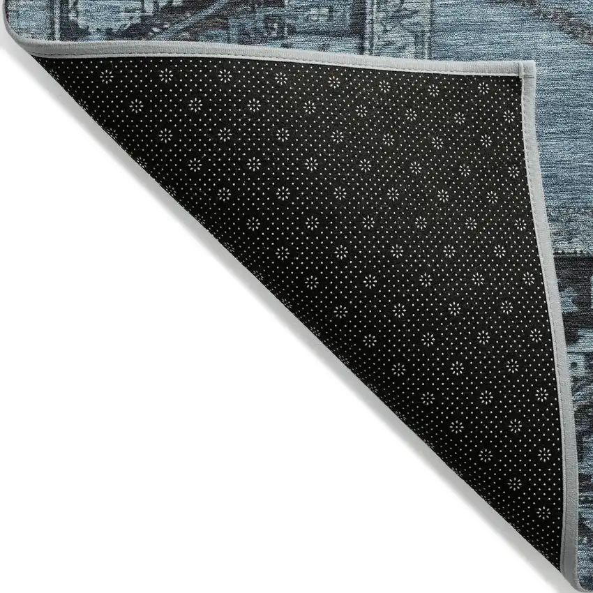 Blue And Gray Oriental Washable Indoor Outdoor Area Rug Photo 3