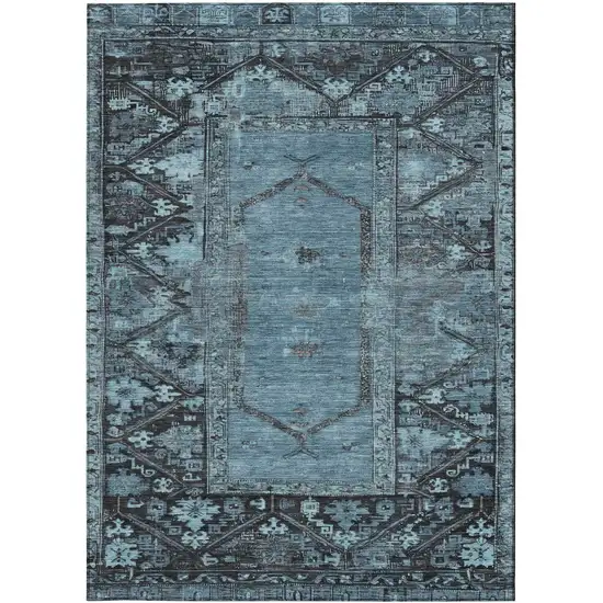 Blue And Gray Oriental Washable Indoor Outdoor Area Rug Photo 6