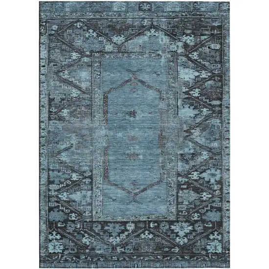 Blue And Gray Oriental Washable Indoor Outdoor Area Rug Photo 1