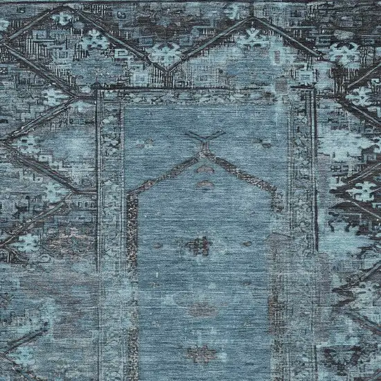 Blue And Gray Oriental Washable Indoor Outdoor Area Rug Photo 5