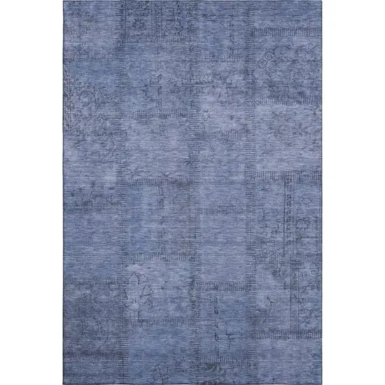 Blue And Gray Patchwork Washable Area Rug With UV Protection Photo 1