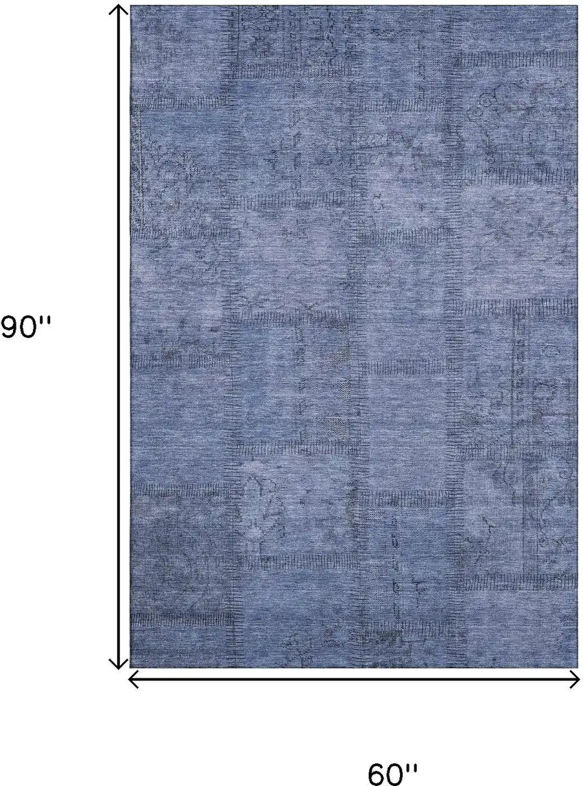 Blue And Gray Patchwork Washable Area Rug With UV Protection Photo 3