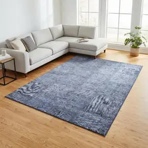 Photo of Blue And Gray Patchwork Washable Area Rug With UV Protection