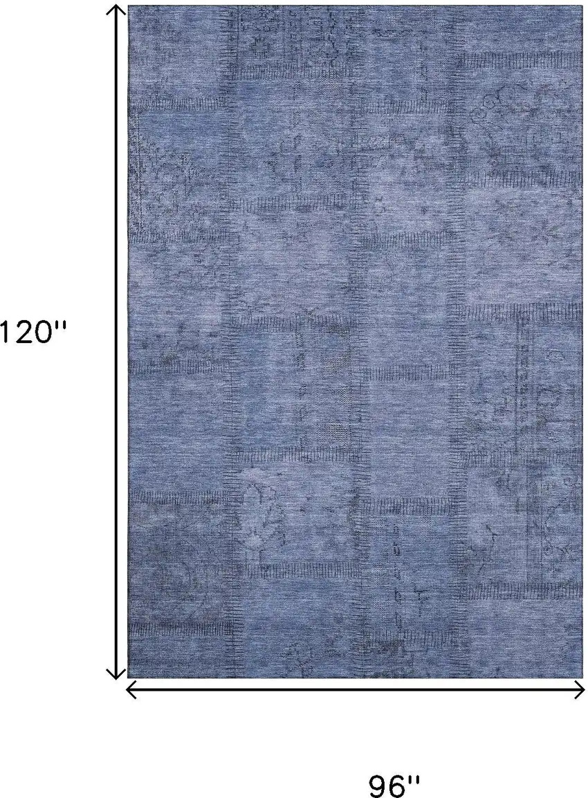 Blue And Gray Patchwork Washable Area Rug With UV Protection Photo 3