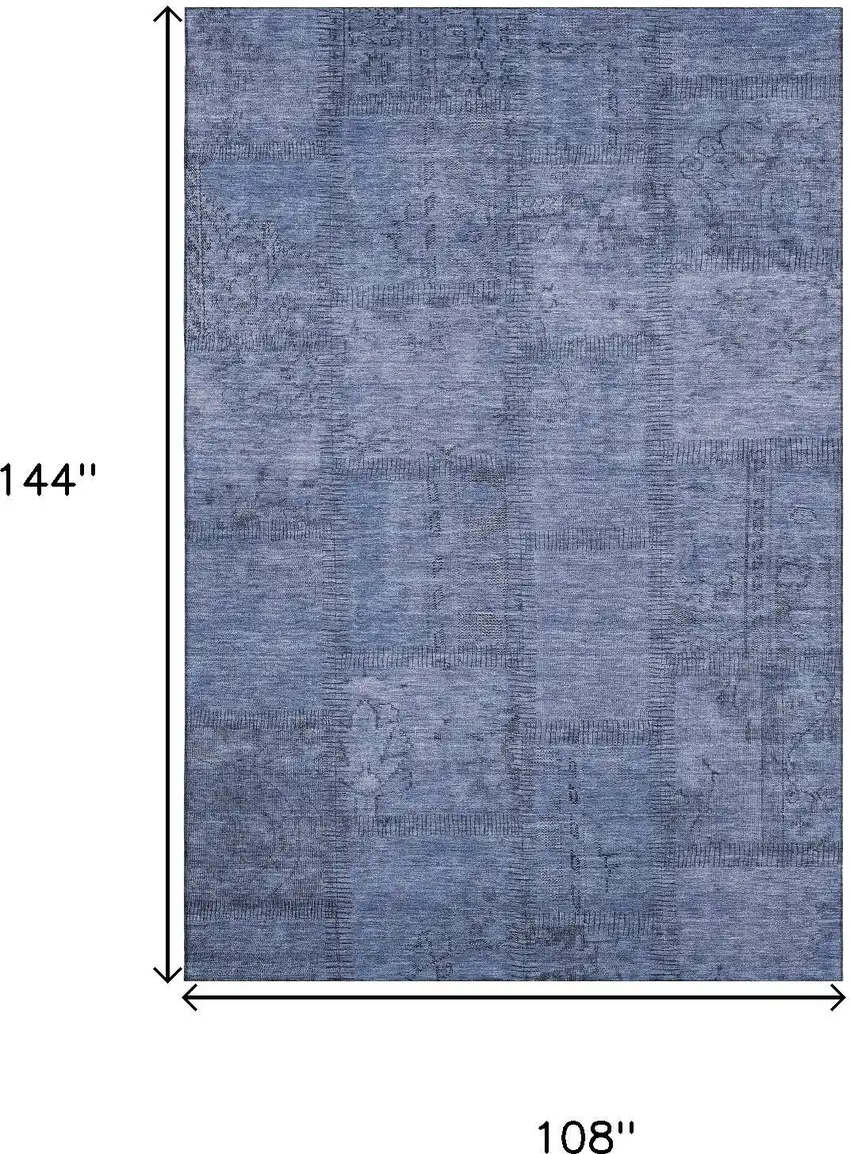 Blue And Gray Patchwork Washable Area Rug With UV Protection Photo 3