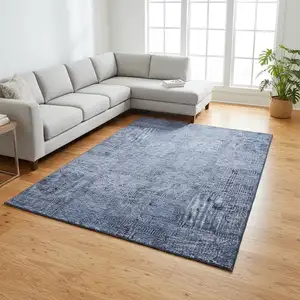 Photo of Blue And Gray Patchwork Washable Area Rug With UV Protection