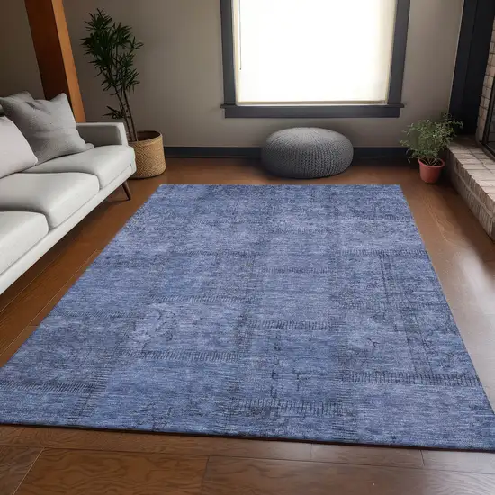 Blue And Gray Patchwork Washable Area Rug With UV Protection Photo 6