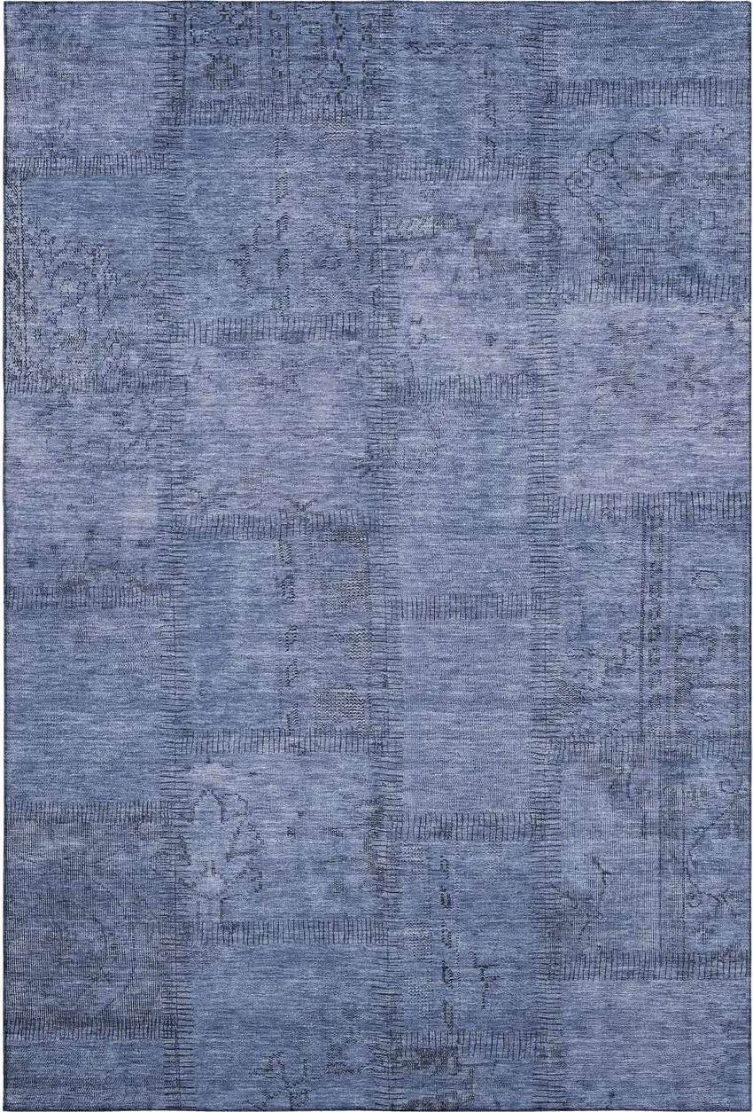 Blue And Gray Patchwork Washable Area Rug With UV Protection Photo 2