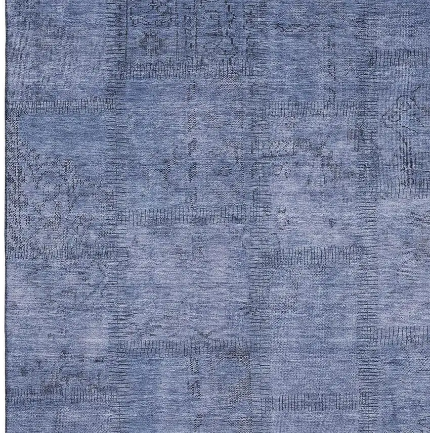Blue And Gray Patchwork Washable Area Rug With UV Protection Photo 5