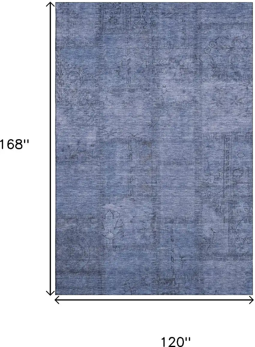 Blue And Gray Patchwork Washable Area Rug With UV Protection Photo 3