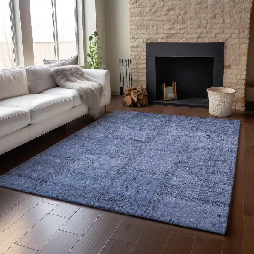 Blue And Gray Patchwork Washable Area Rug With UV Protection Photo 4