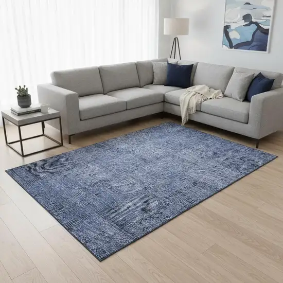Blue And Gray Patchwork Washable Area Rug With UV Protection Photo 1