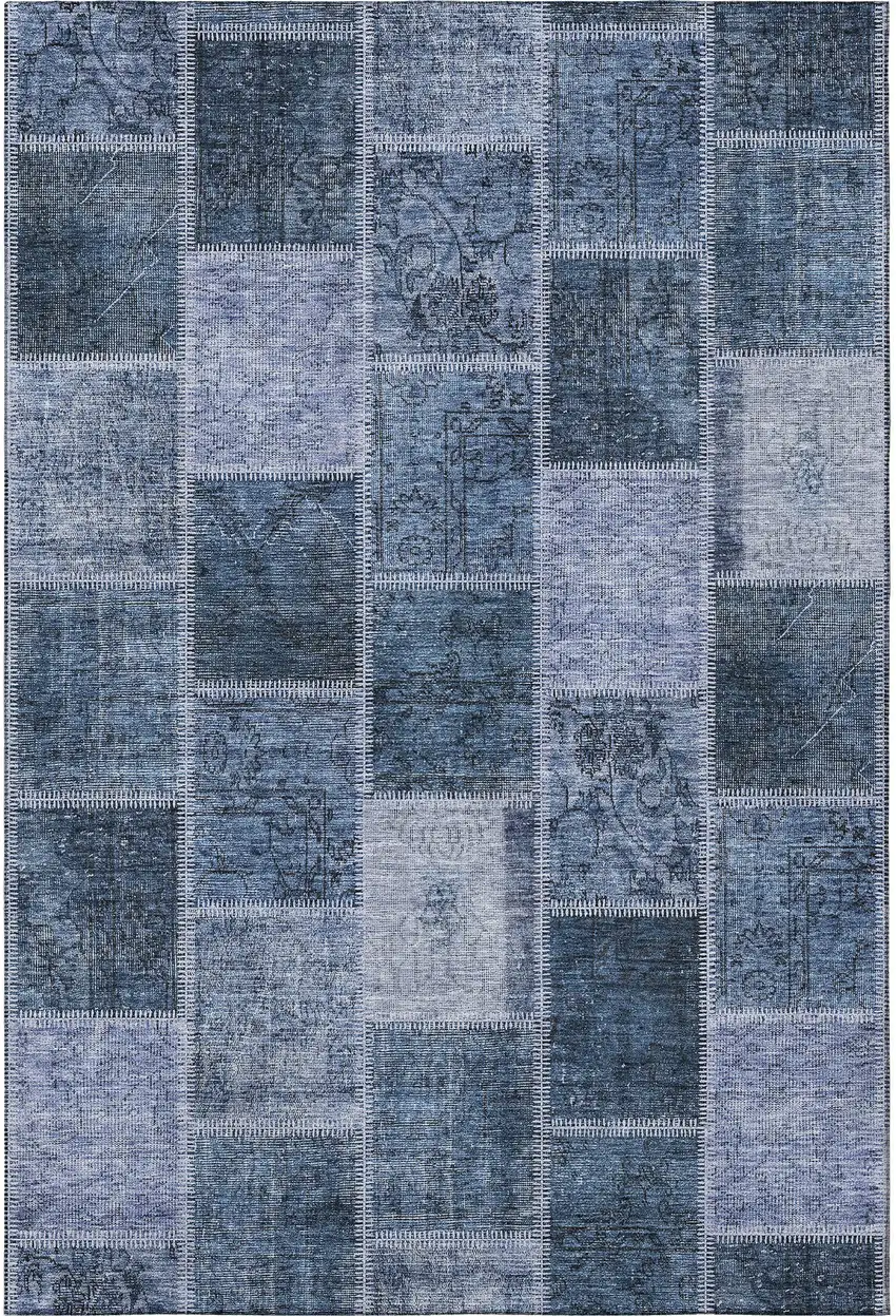 Blue And Gray Patchwork Washable Area Rug With UV Protection Photo 4