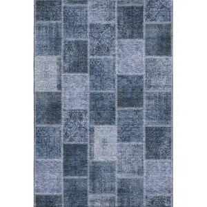 Photo of Blue And Gray Patchwork Washable Area Rug With UV Protection
