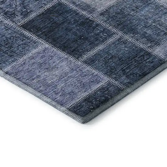 Blue And Gray Patchwork Washable Area Rug With UV Protection Photo 8