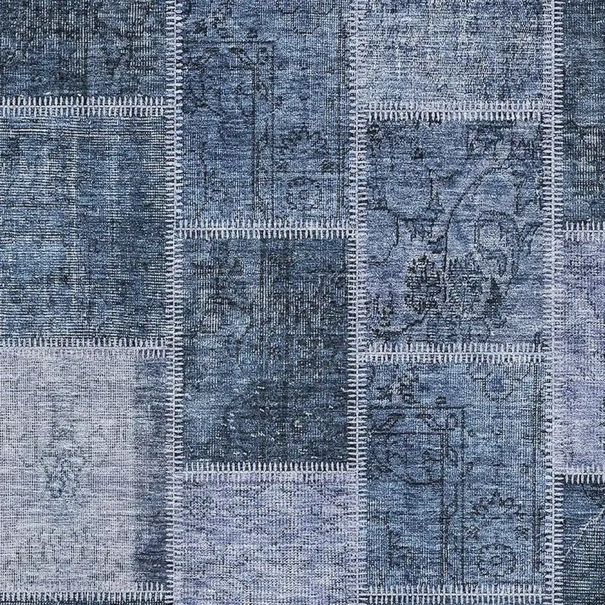 Blue And Gray Patchwork Washable Area Rug With UV Protection Photo 3