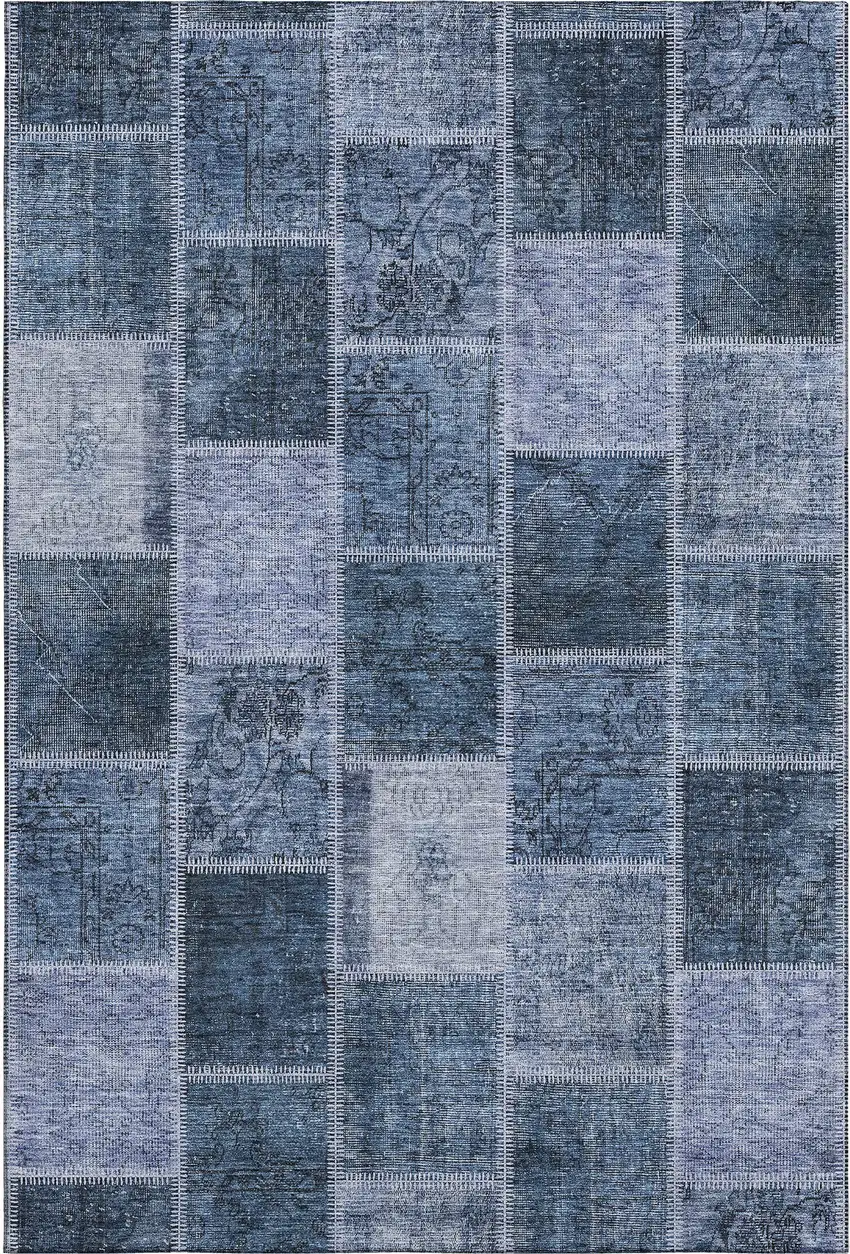 Blue And Gray Patchwork Washable Area Rug With UV Protection Photo 1