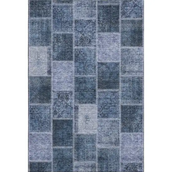 Blue And Gray Patchwork Washable Area Rug With UV Protection Photo 1