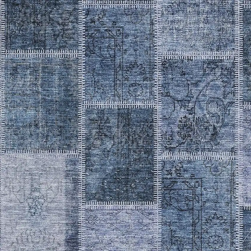 Blue And Gray Patchwork Washable Area Rug With UV Protection Photo 3
