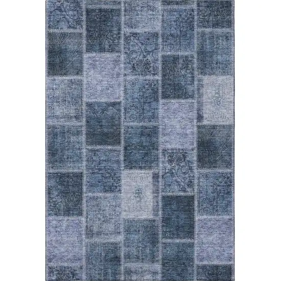 Blue And Gray Patchwork Washable Area Rug With UV Protection Photo 4