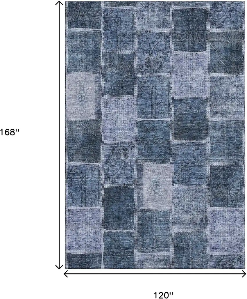 Blue And Gray Patchwork Washable Area Rug With UV Protection Photo 3